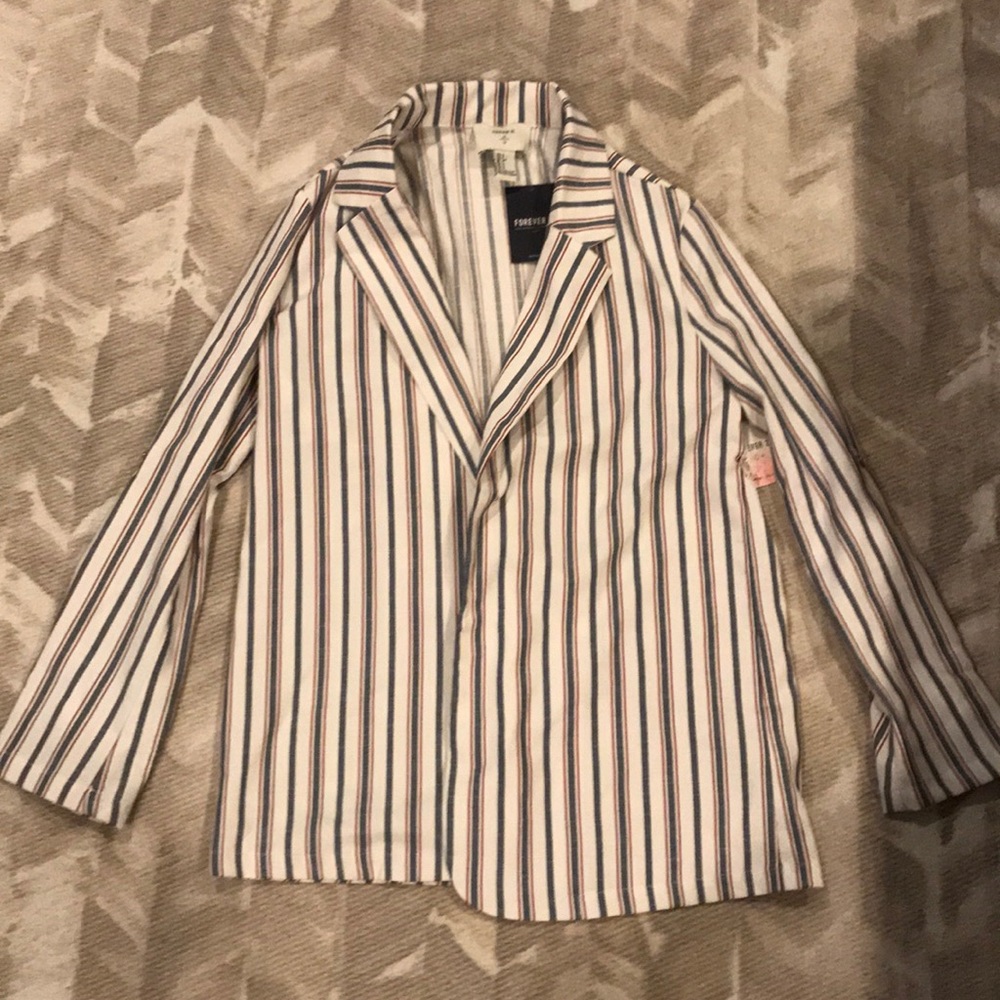 White blue red strip oversized blazer